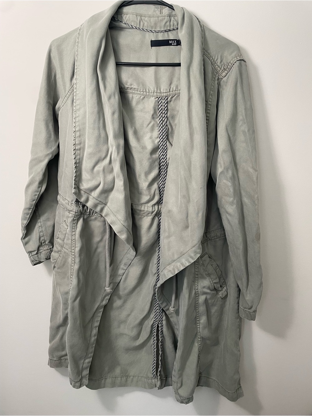 Max Jeans Women’s Sz M olive Mid-Length Basic Jacket with Drawstring and pockets